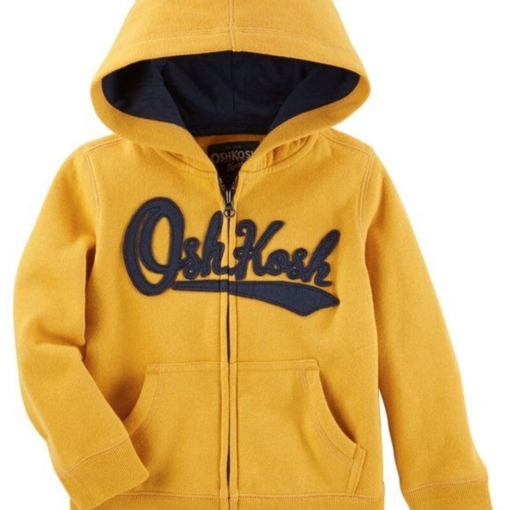 OshKosh B'Gosh Yellow Full Zip Hoodie Navy Blue Logo Boys Size 14